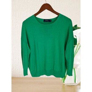 Polo Ralph Lauren Green Knit Sweater Cotton Silk Lightweight & Breathable Versat